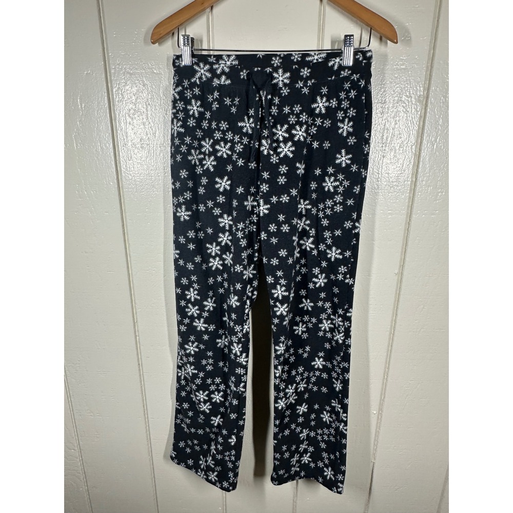 Old Navy Pajama Pants Womens XS Black Snowflake Fleece Sleepwear Loungewear